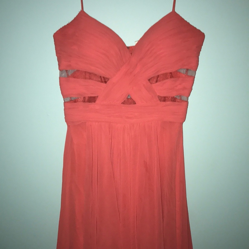 Cache high low flowy prom gown